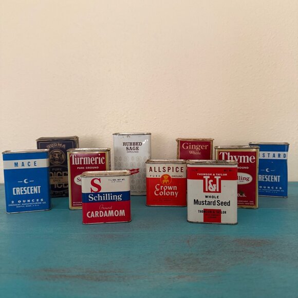 Vintage Spice Tin Collection - Crescent Mace Schilling Cardamom Ginger & More - Picture 1 of 9